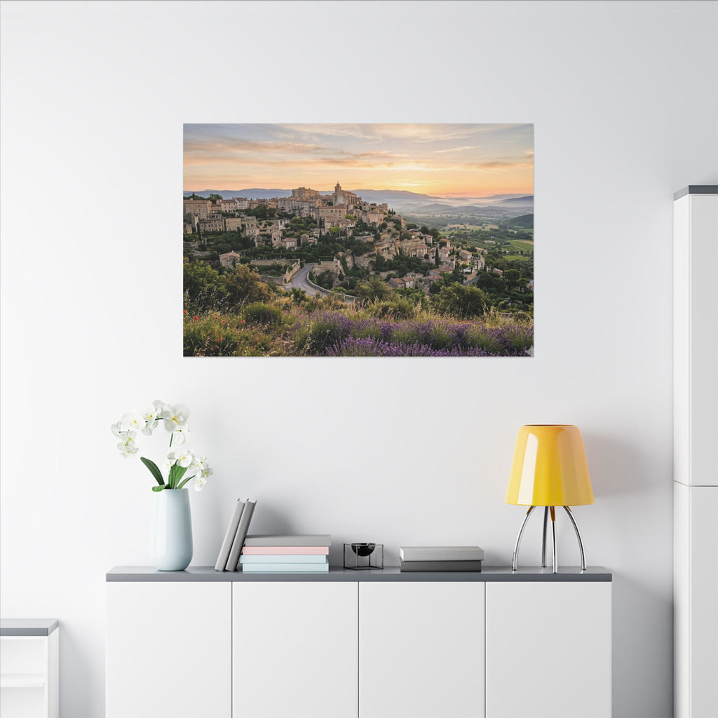 Provence Village Canvas Wall Art - French Countryside Print, Hilltop Town, European Decor, Stretched Canvas