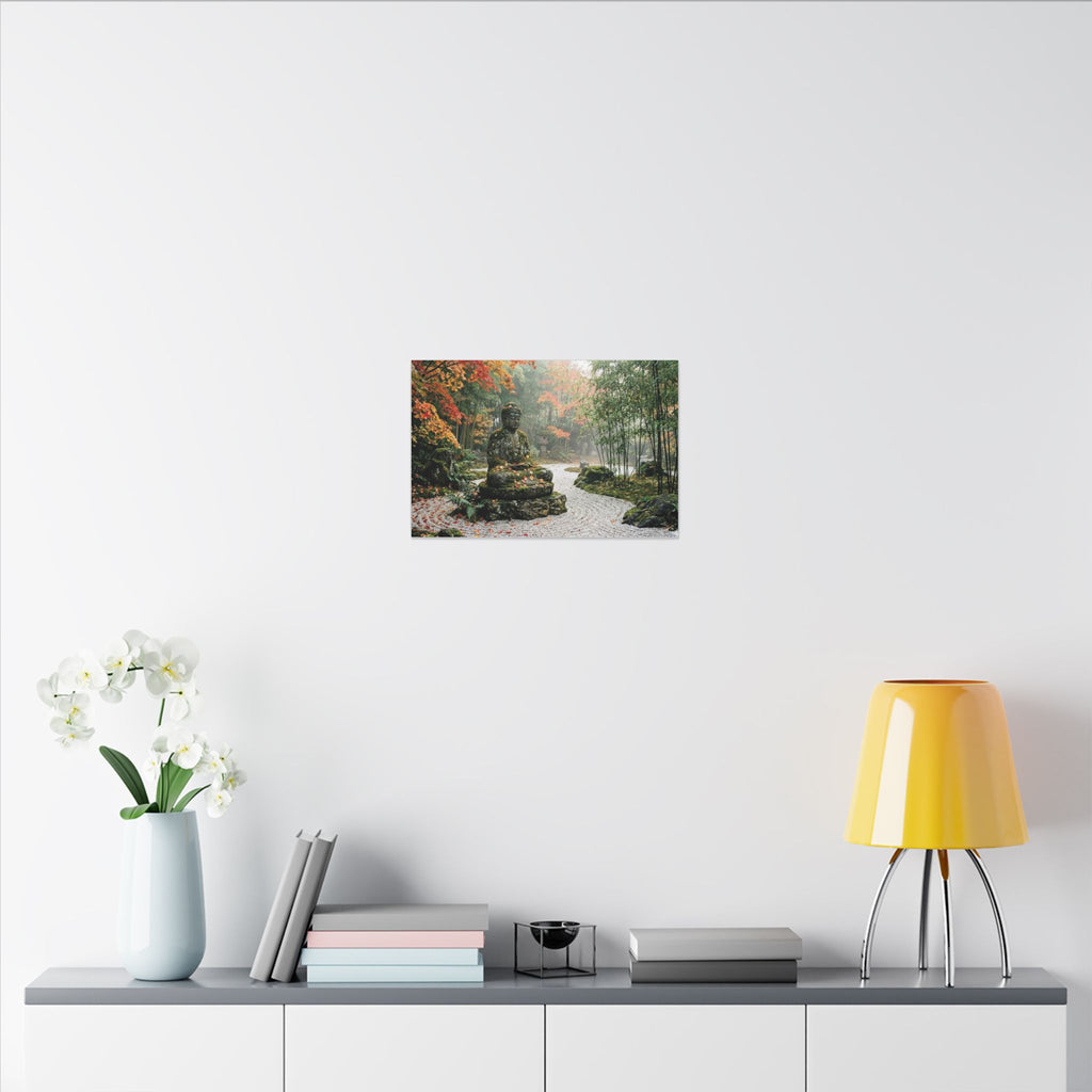 Zen Buddha Garden Canvas Wall Art - Stone Statue Print, Japanese Garden, Meditation Decor, Stretched Canvas