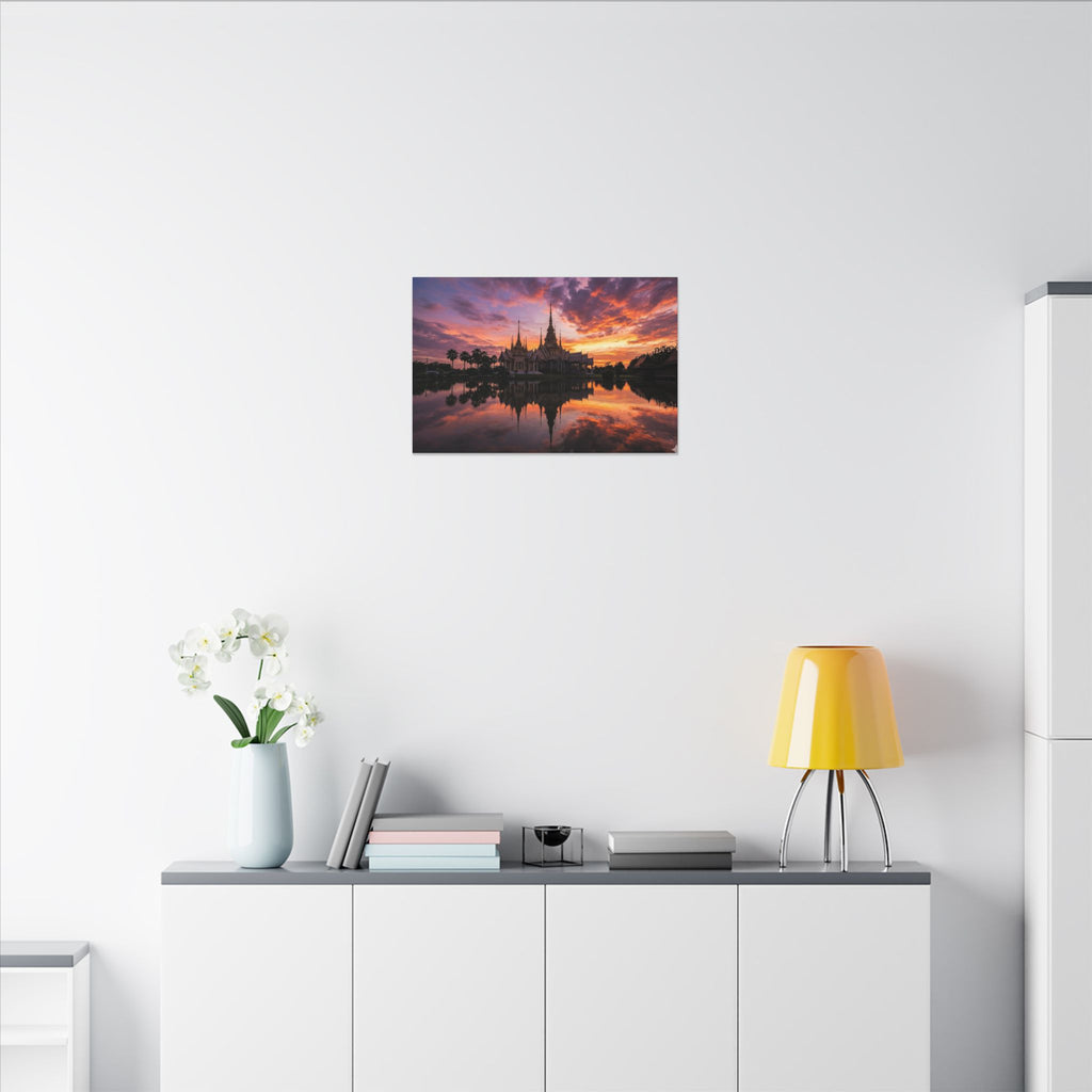 Thai Temple Canvas Wall Art - Bangkok Wat Sunset Print, Southeast Asia Decor, Stretched Canvas