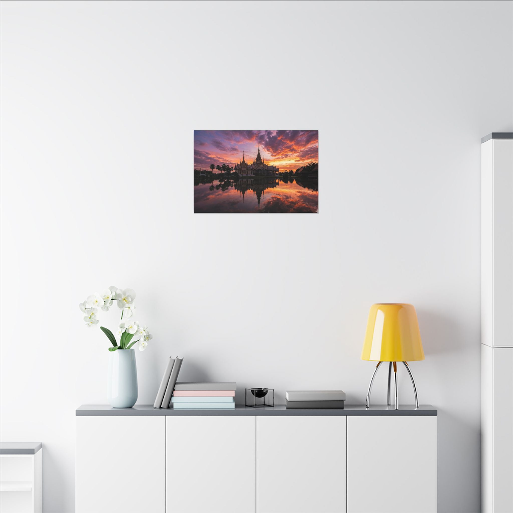 Thai Temple Canvas Wall Art - Bangkok Wat Sunset Print, Southeast Asia Decor, Stretched Canvas