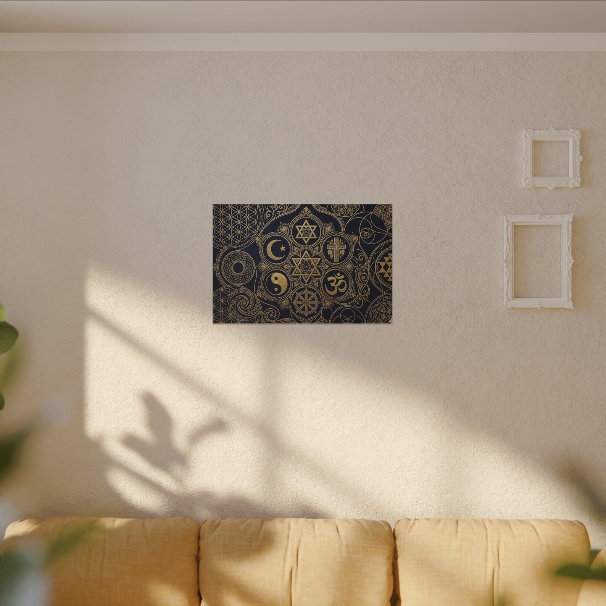Sacred Symbols Canvas Wall Art - World Religions Print, Universal Peace, Spiritual Decor, Stretched Canvas
