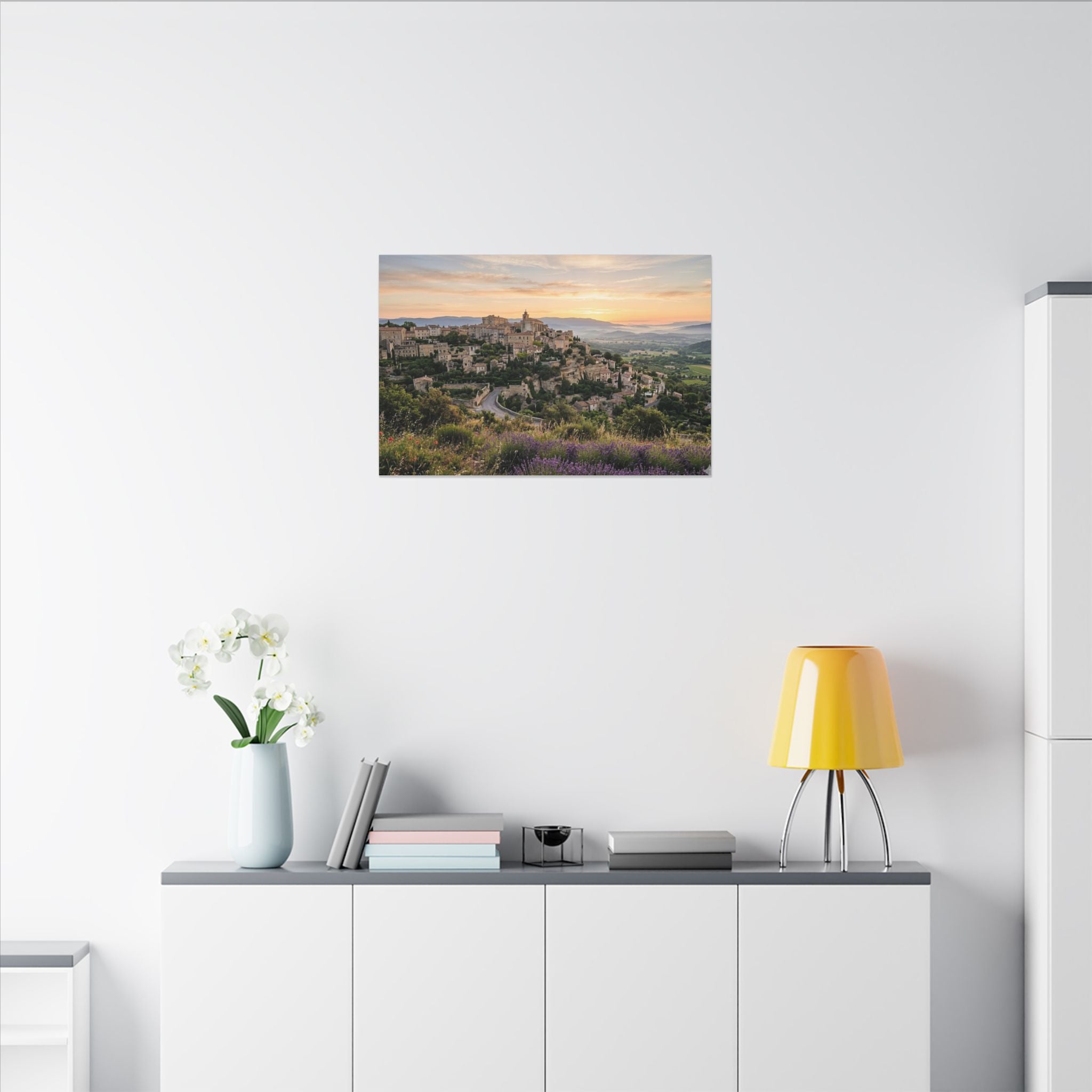 Provence Village Canvas Wall Art - French Countryside Print, Hilltop Town, European Decor, Stretched Canvas