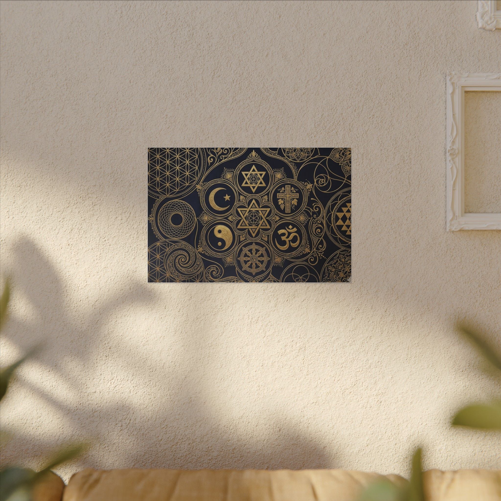Sacred Symbols Canvas Wall Art - World Religions Print, Universal Peace, Spiritual Decor, Stretched Canvas