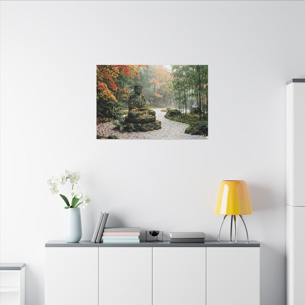 Zen Buddha Garden Canvas Wall Art - Stone Statue Print, Japanese Garden, Meditation Decor, Stretched Canvas