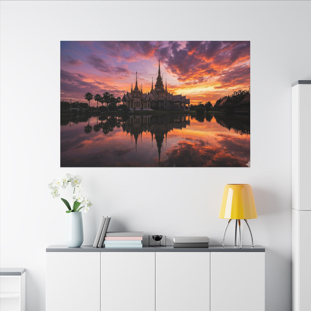 Thai Temple Canvas Wall Art - Bangkok Wat Sunset Print, Southeast Asia Decor, Stretched Canvas