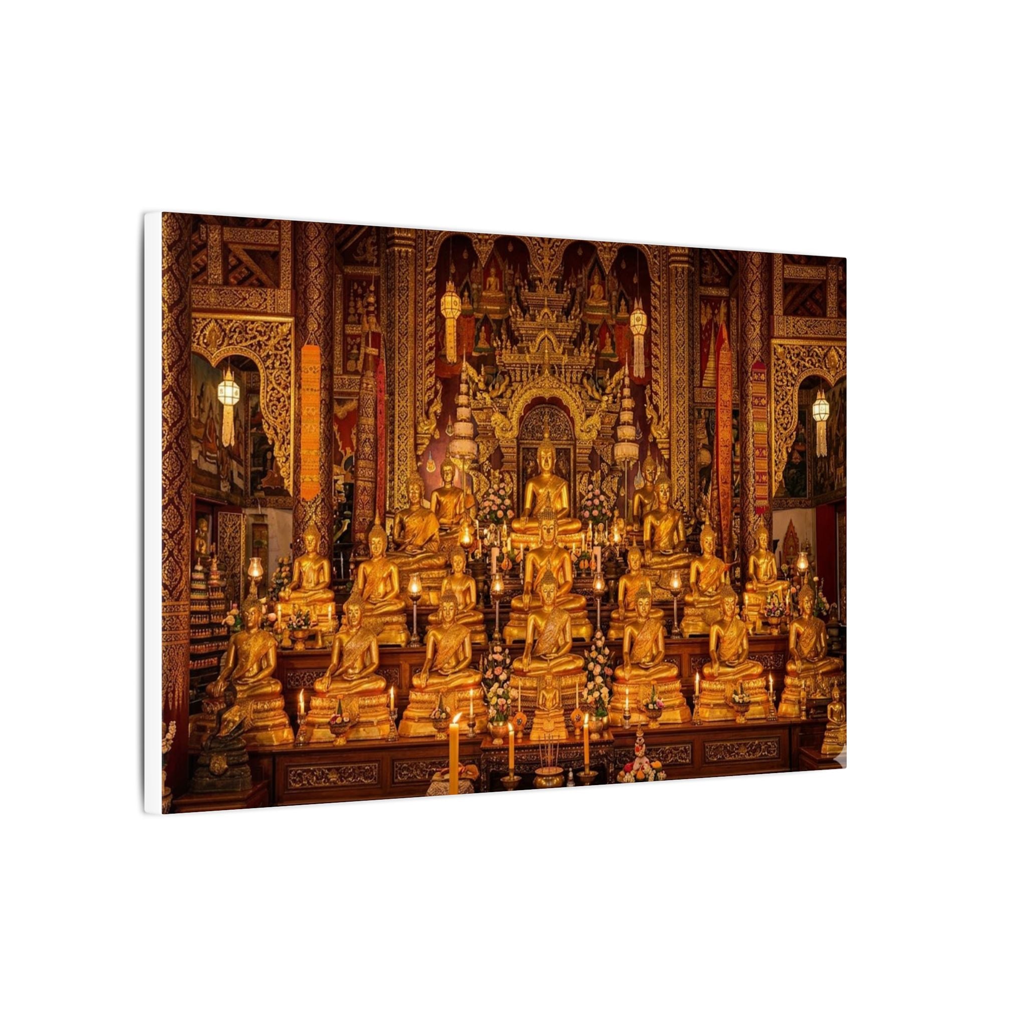 Thai Buddha Temple Canvas Wall Art - Golden Shrine Print, Bangkok Art, Southeast Asia Decor, Stretched Canvas