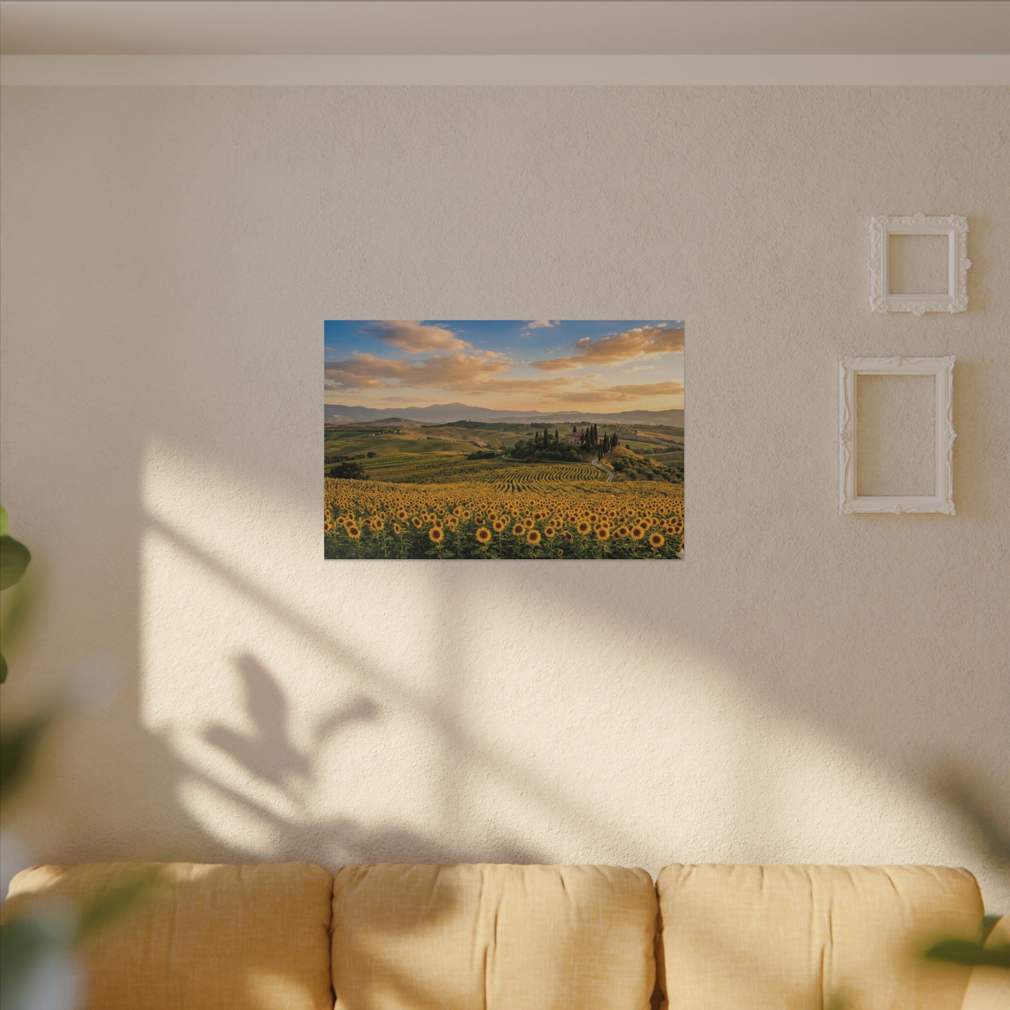 Tuscan Sunflower Canvas Wall Art - Italy Summer Print, Golden Field, Mediterranean Decor, Stretched Canvas