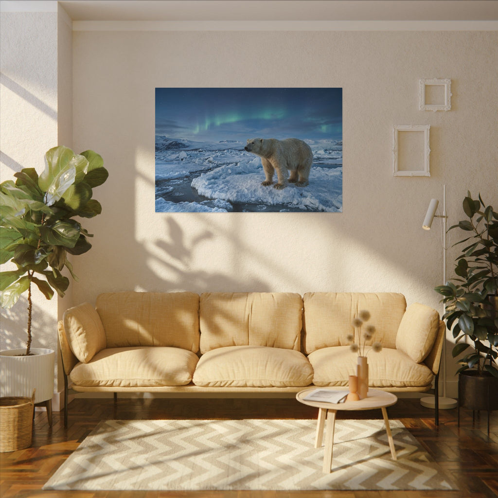 Polar Bear Canvas Wall Art - Arctic Wildlife Print, Snow Landscape, Nature Photography, Stretched Canvas