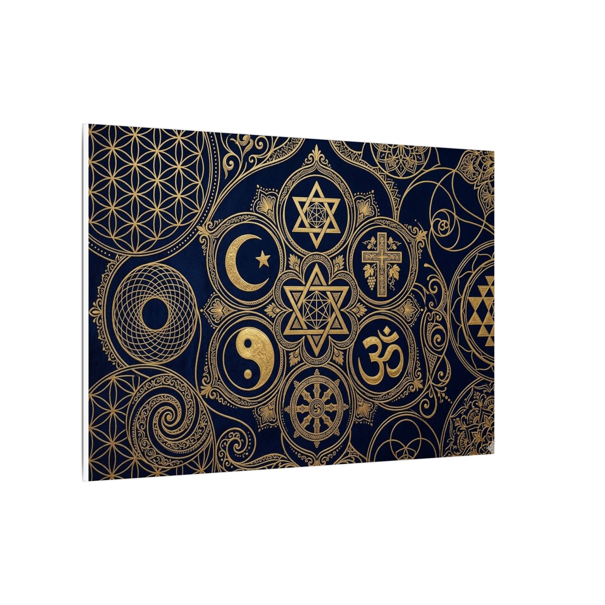 Sacred Symbols Canvas Wall Art - World Religions Print, Universal Peace, Spiritual Decor, Stretched Canvas