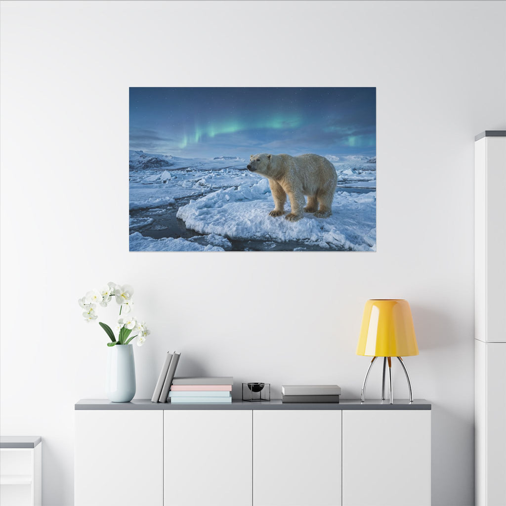 Polar Bear Canvas Wall Art - Arctic Wildlife Print, Snow Landscape, Nature Photography, Stretched Canvas