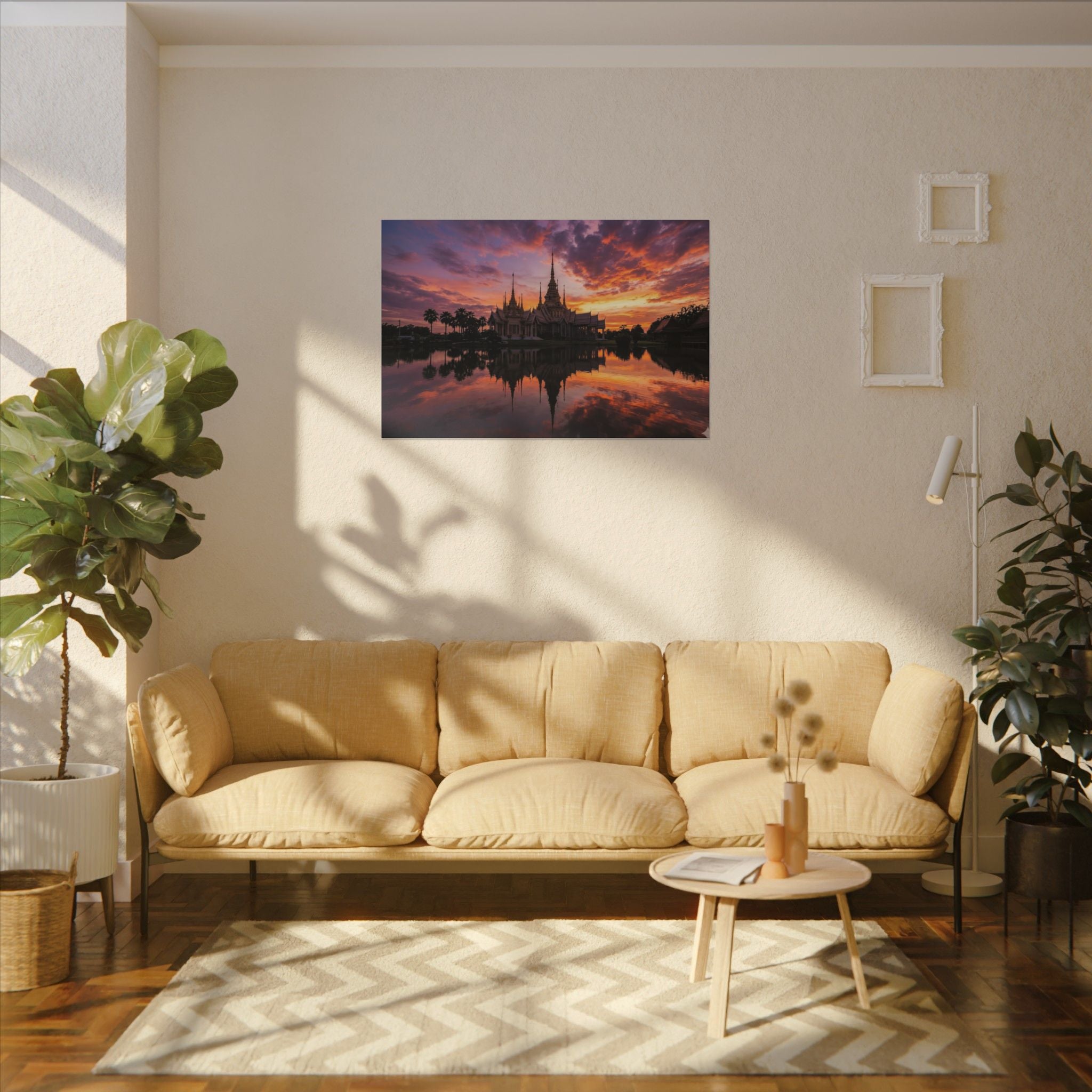 Thai Temple Canvas Wall Art - Bangkok Wat Sunset Print, Southeast Asia Decor, Stretched Canvas