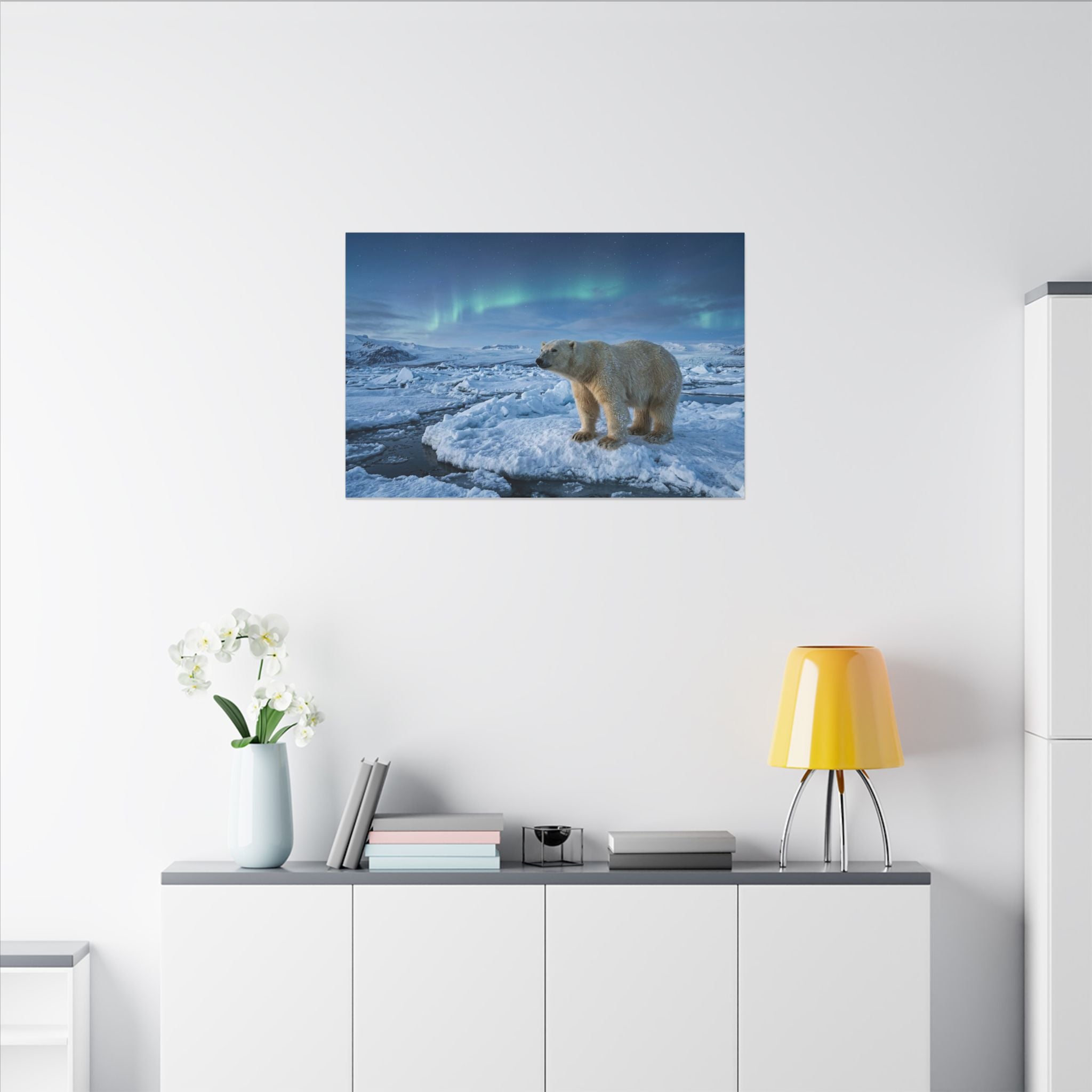 Polar Bear Canvas Wall Art - Arctic Wildlife Print, Snow Landscape, Nature Photography, Stretched Canvas