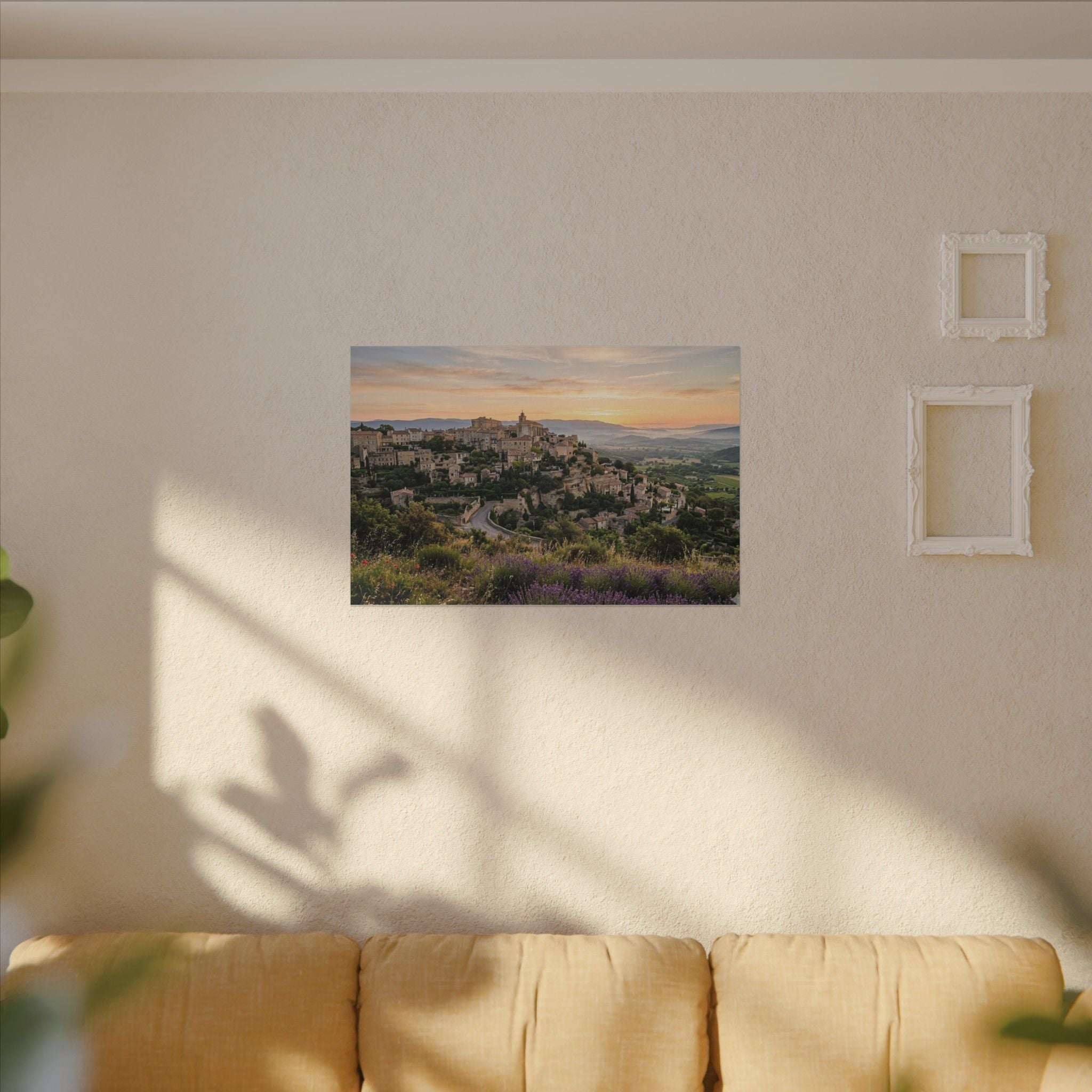 Provence Village Canvas Wall Art - French Countryside Print, Hilltop Town, European Decor, Stretched Canvas