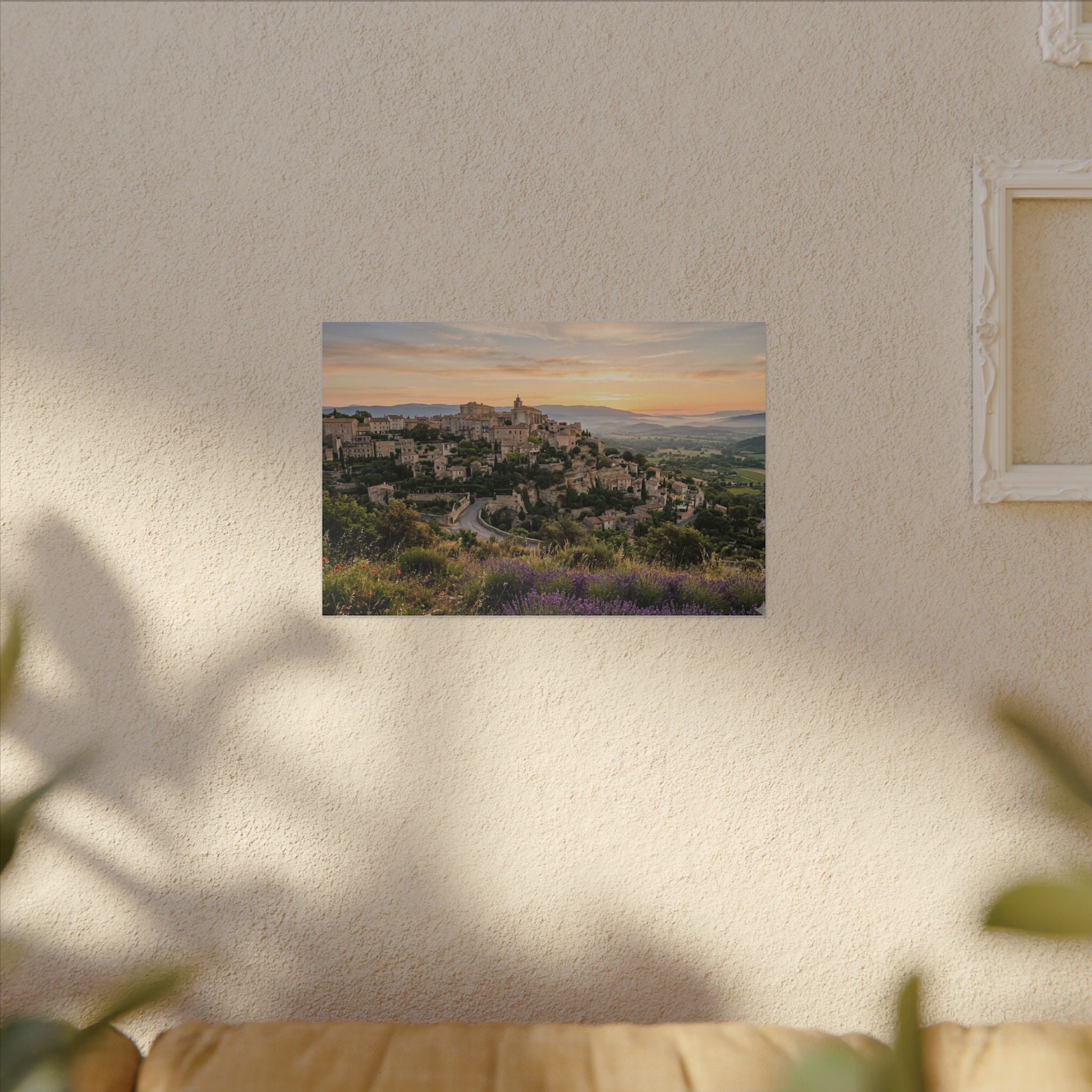 Provence Village Canvas Wall Art - French Countryside Print, Hilltop Town, European Decor, Stretched Canvas