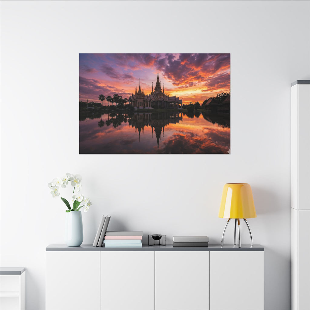 Thai Temple Canvas Wall Art - Bangkok Wat Sunset Print, Southeast Asia Decor, Stretched Canvas