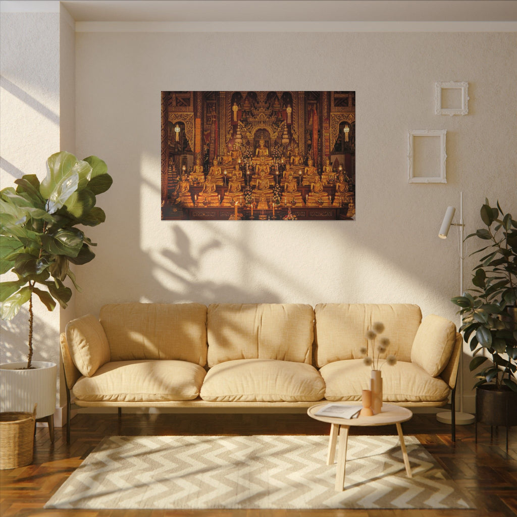 Thai Buddha Temple Canvas Wall Art - Golden Shrine Print, Bangkok Art, Southeast Asia Decor, Stretched Canvas