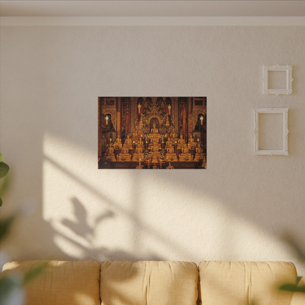 Thai Buddha Temple Canvas Wall Art - Golden Shrine Print, Bangkok Art, Southeast Asia Decor, Stretched Canvas