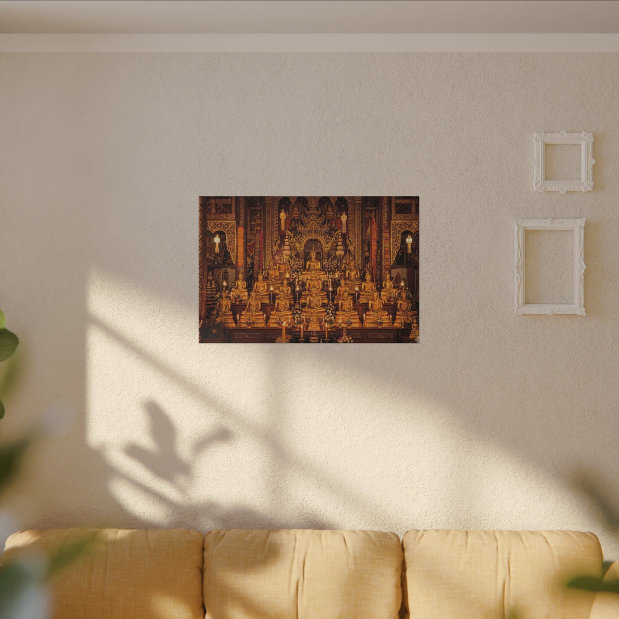 Thai Buddha Temple Canvas Wall Art - Golden Shrine Print, Bangkok Art, Southeast Asia Decor, Stretched Canvas