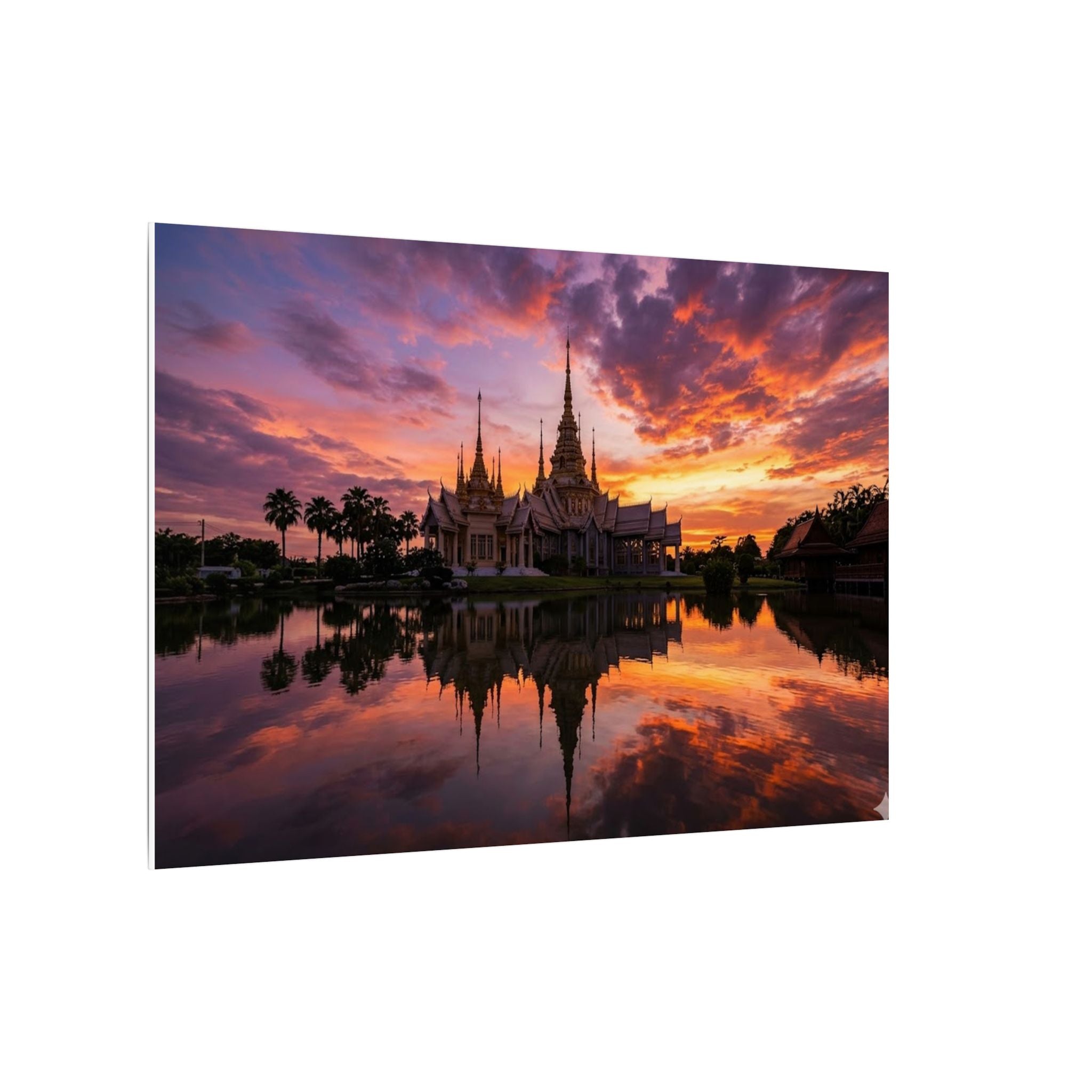 Thai Temple Canvas Wall Art - Bangkok Wat Sunset Print, Southeast Asia Decor, Stretched Canvas