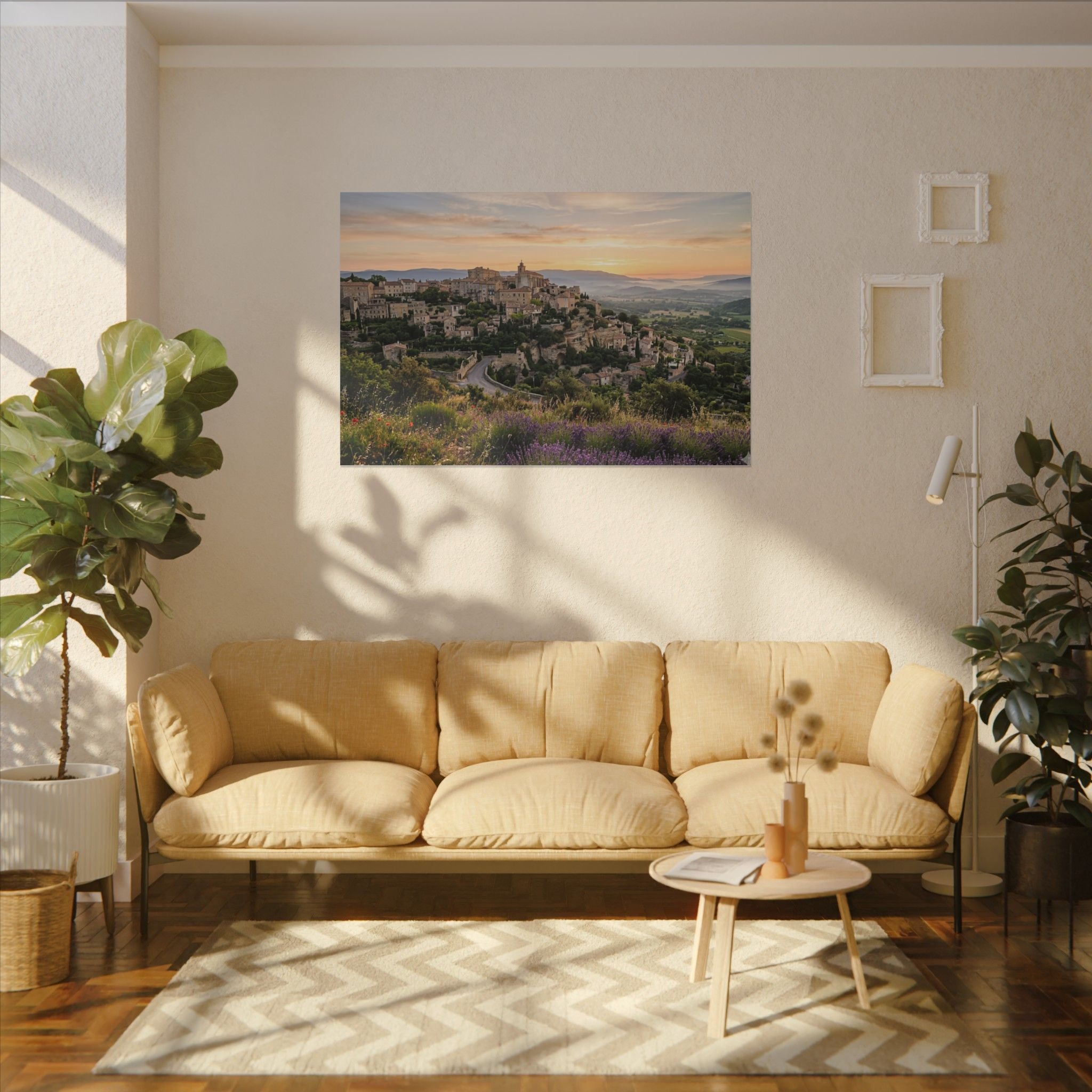 Provence Village Canvas Wall Art - French Countryside Print, Hilltop Town, European Decor, Stretched Canvas
