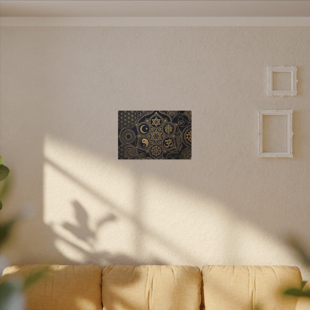 Sacred Symbols Canvas Wall Art - World Religions Print, Universal Peace, Spiritual Decor, Stretched Canvas