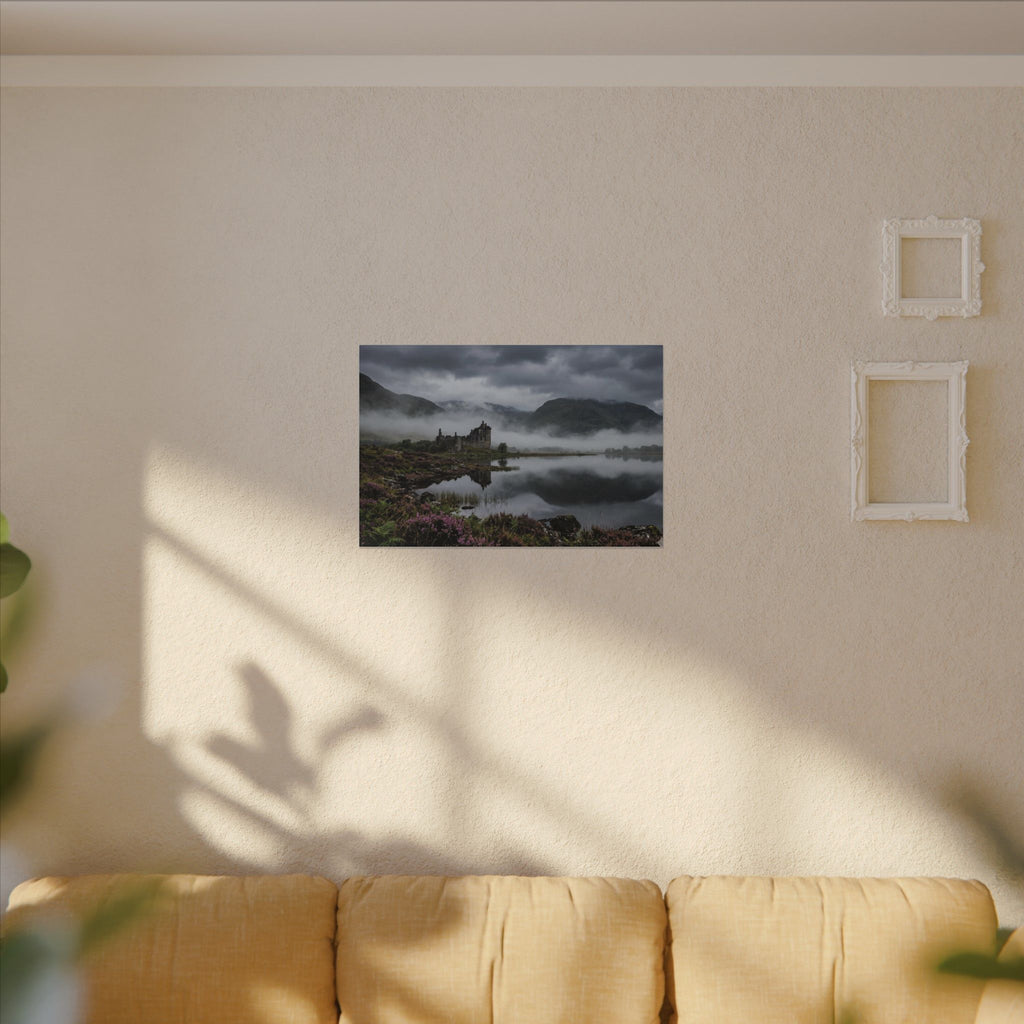 Scottish Castle Canvas Wall Art - Misty Highland Print, Medieval Ruins, Celtic Decor, Stretched Canvas