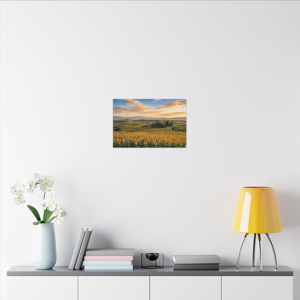 Tuscan Sunflower Canvas Wall Art - Italy Summer Print, Golden Field, Mediterranean Decor, Stretched Canvas