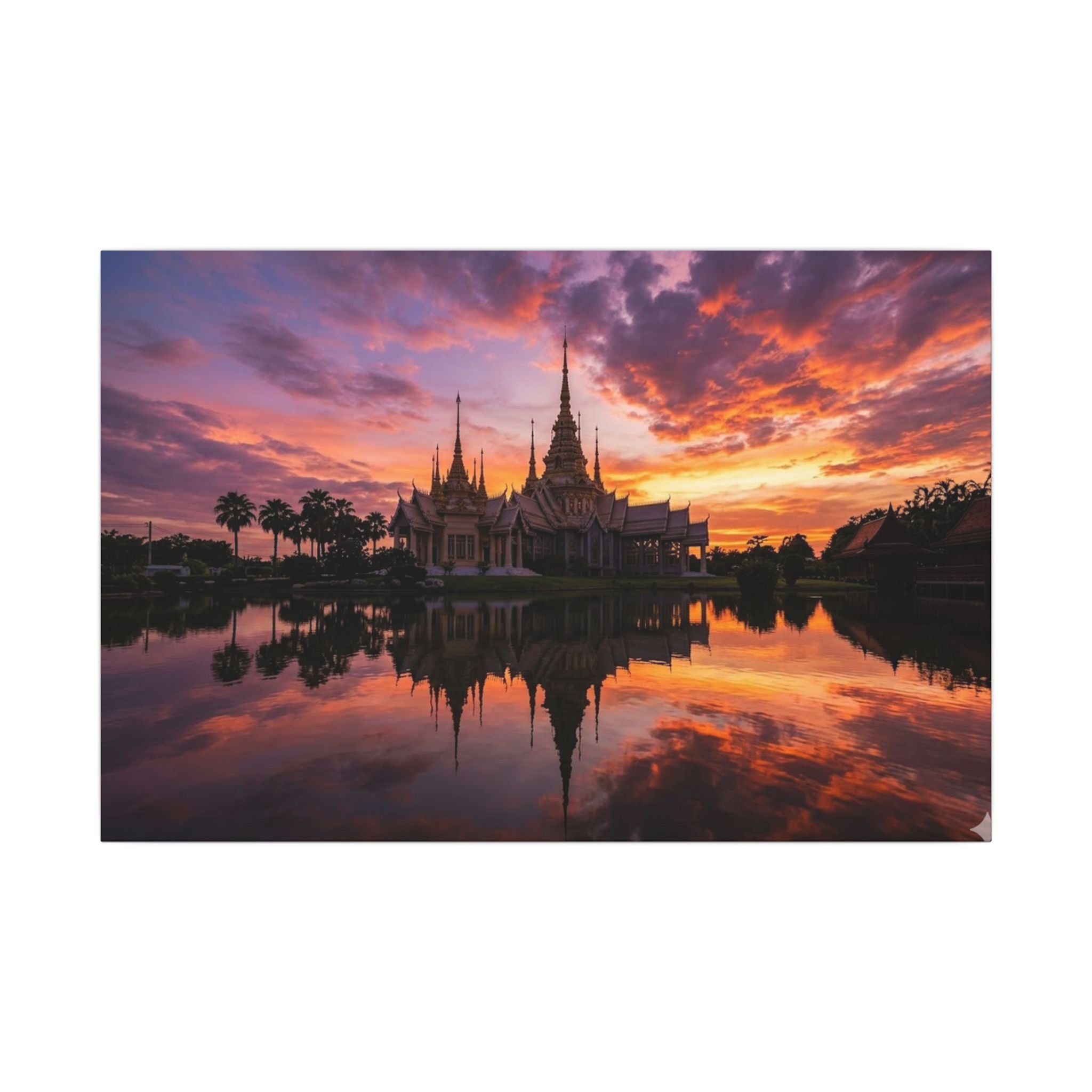 Thai Temple Canvas Wall Art - Bangkok Wat Sunset Print, Southeast Asia Decor, Stretched Canvas