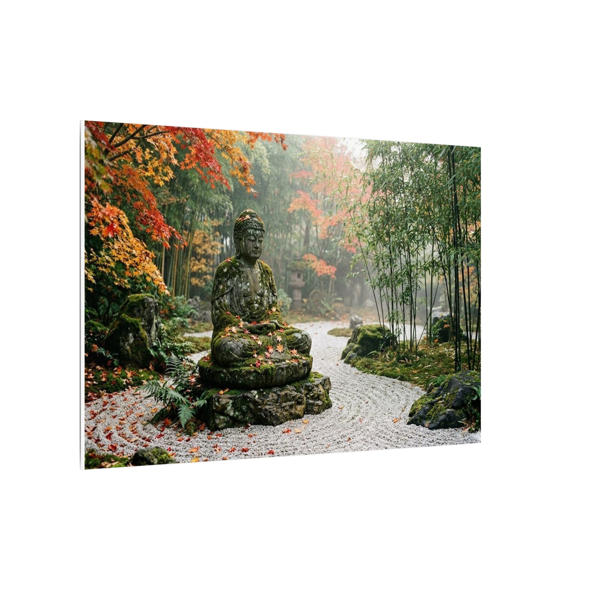 Zen Buddha Garden Canvas Wall Art - Stone Statue Print, Japanese Garden, Meditation Decor, Stretched Canvas