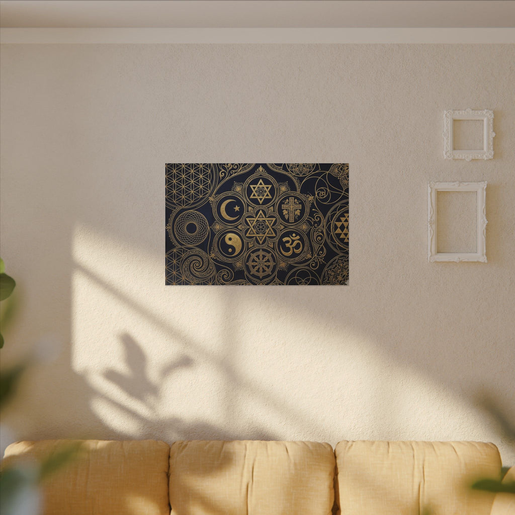 Sacred Symbols Canvas Wall Art - World Religions Print, Universal Peace, Spiritual Decor, Stretched Canvas