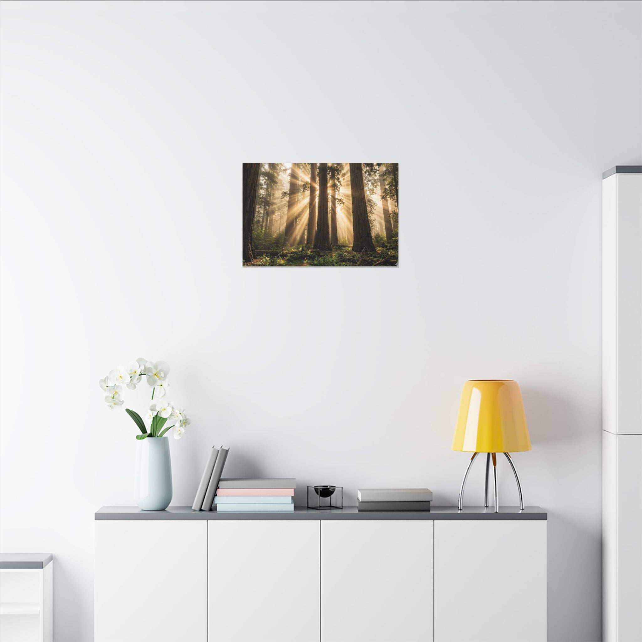 Sequoia Forest Canvas Wall Art - Giant Tree Print, Sunbeam Nature, Forest Decor, Stretched Canvas