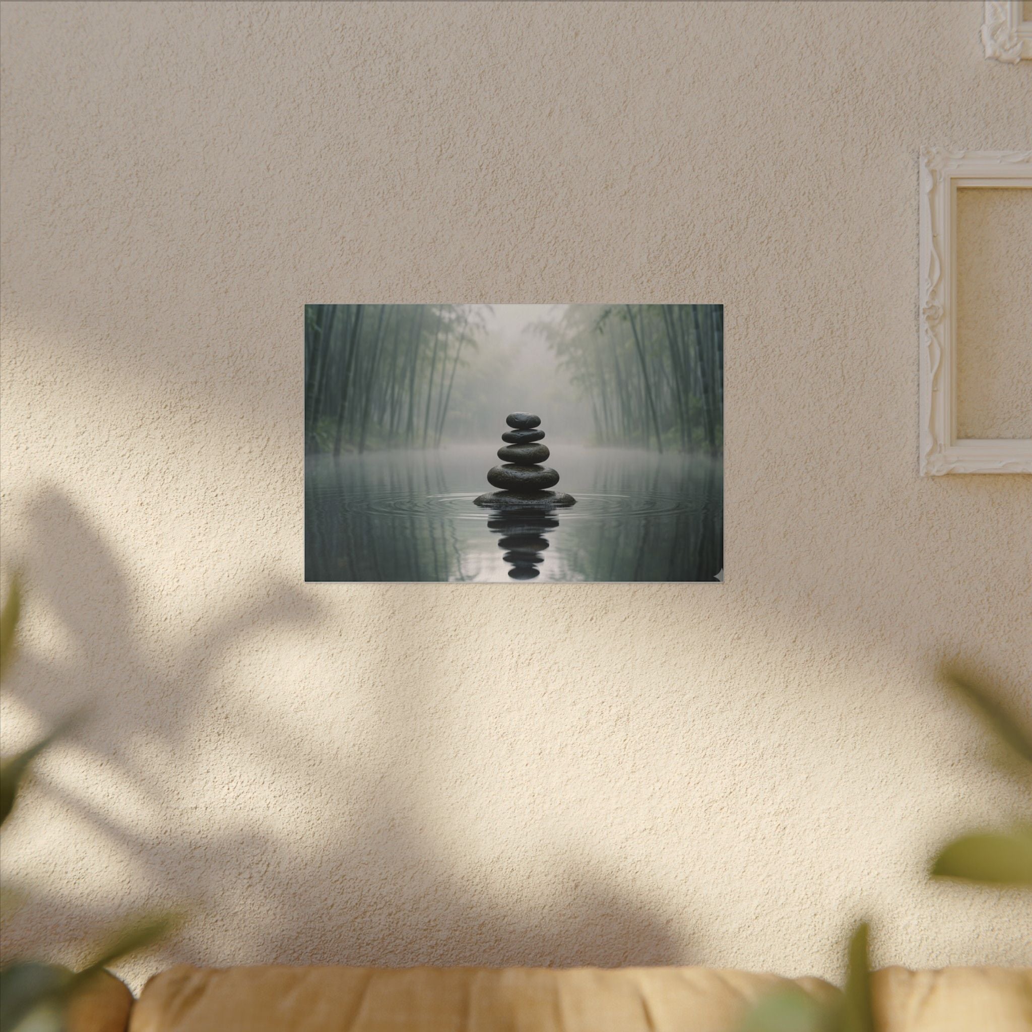 Zen Stones Canvas Wall Art - Meditation Print, Calm Water, Mindfulness Decor, Stretched Canvas