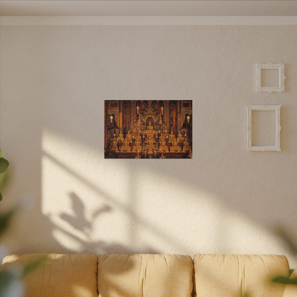 Thai Buddha Temple Canvas Wall Art - Golden Shrine Print, Bangkok Art, Southeast Asia Decor, Stretched Canvas