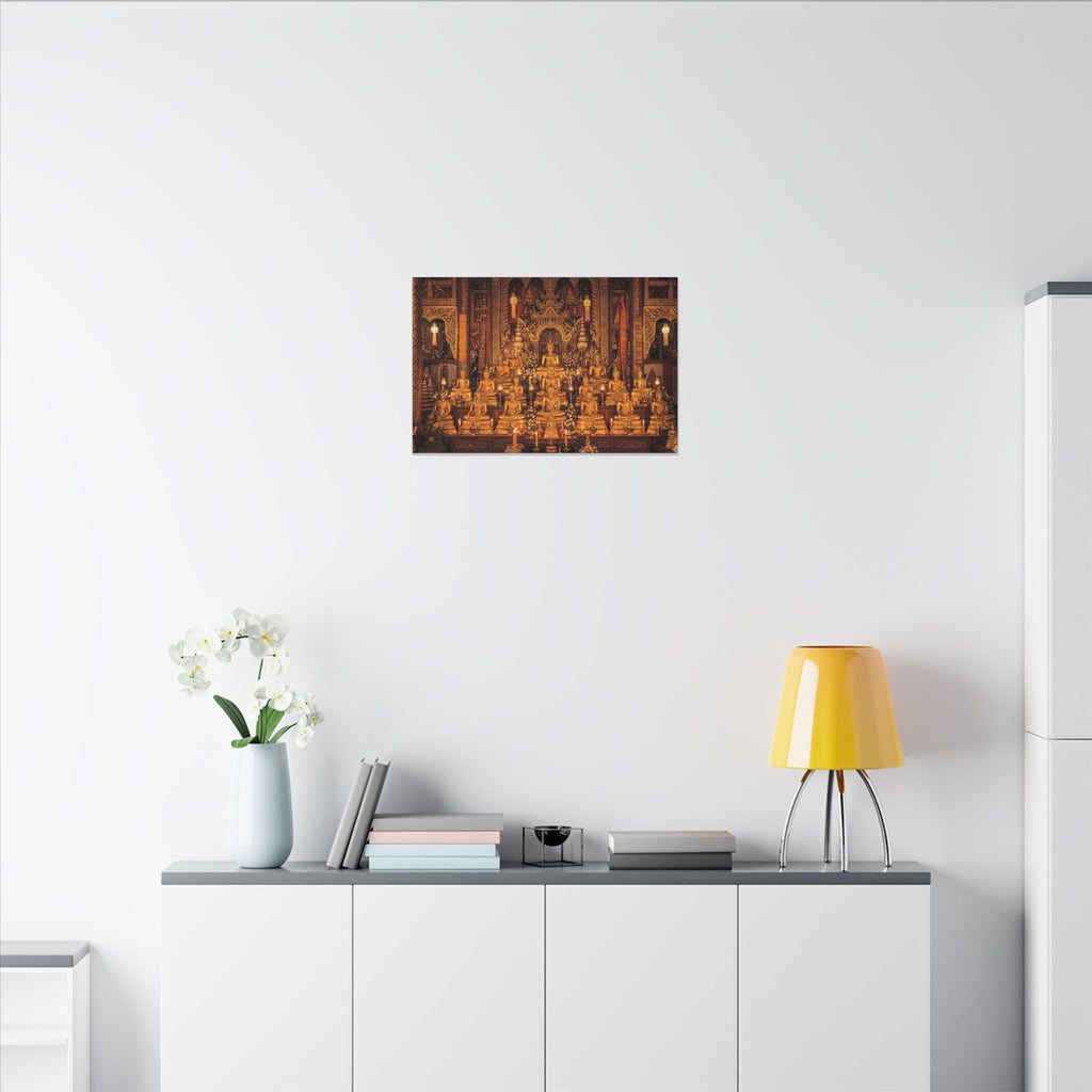 Thai Buddha Temple Canvas Wall Art - Golden Shrine Print, Bangkok Art, Southeast Asia Decor, Stretched Canvas