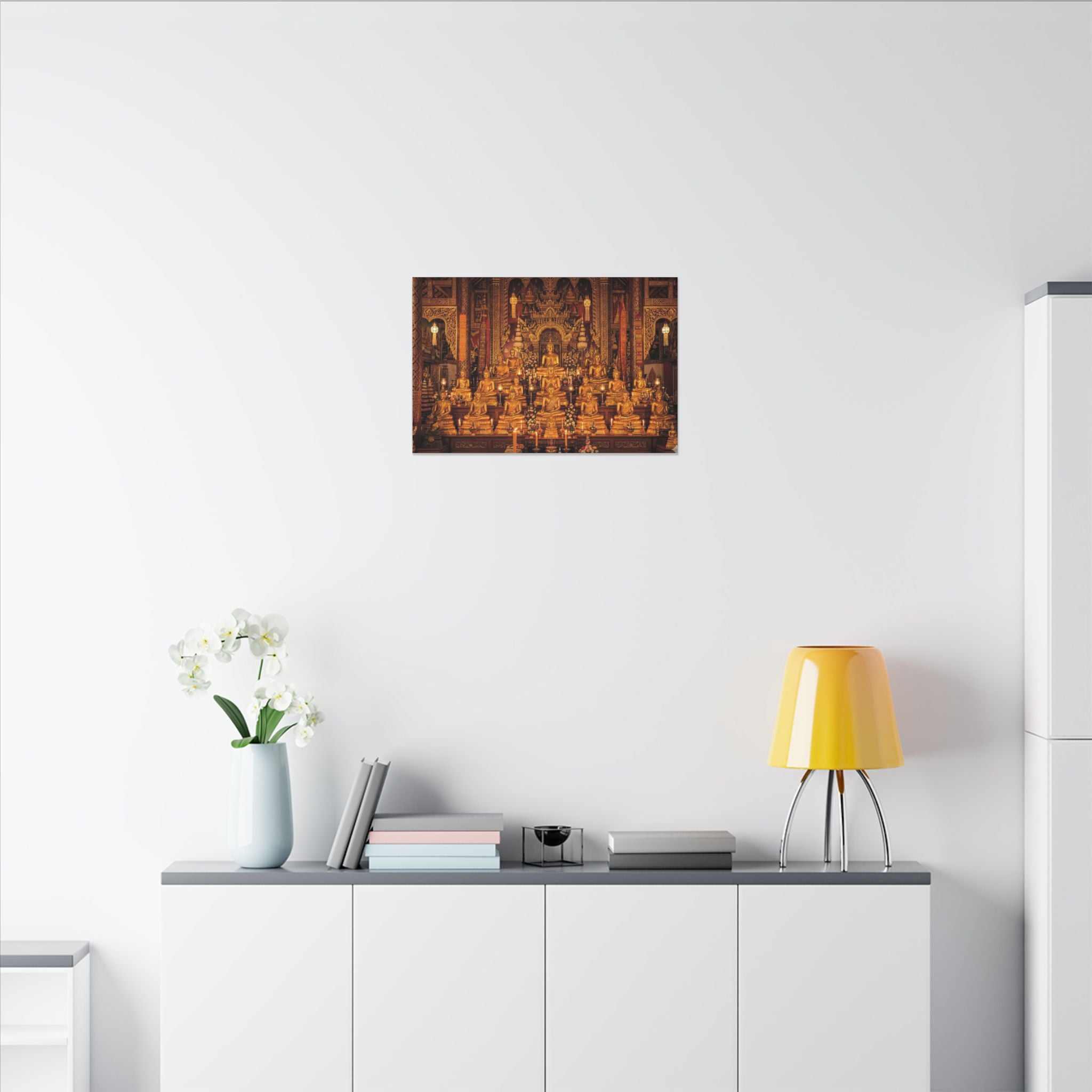 Thai Buddha Temple Canvas Wall Art - Golden Shrine Print, Bangkok Art, Southeast Asia Decor, Stretched Canvas