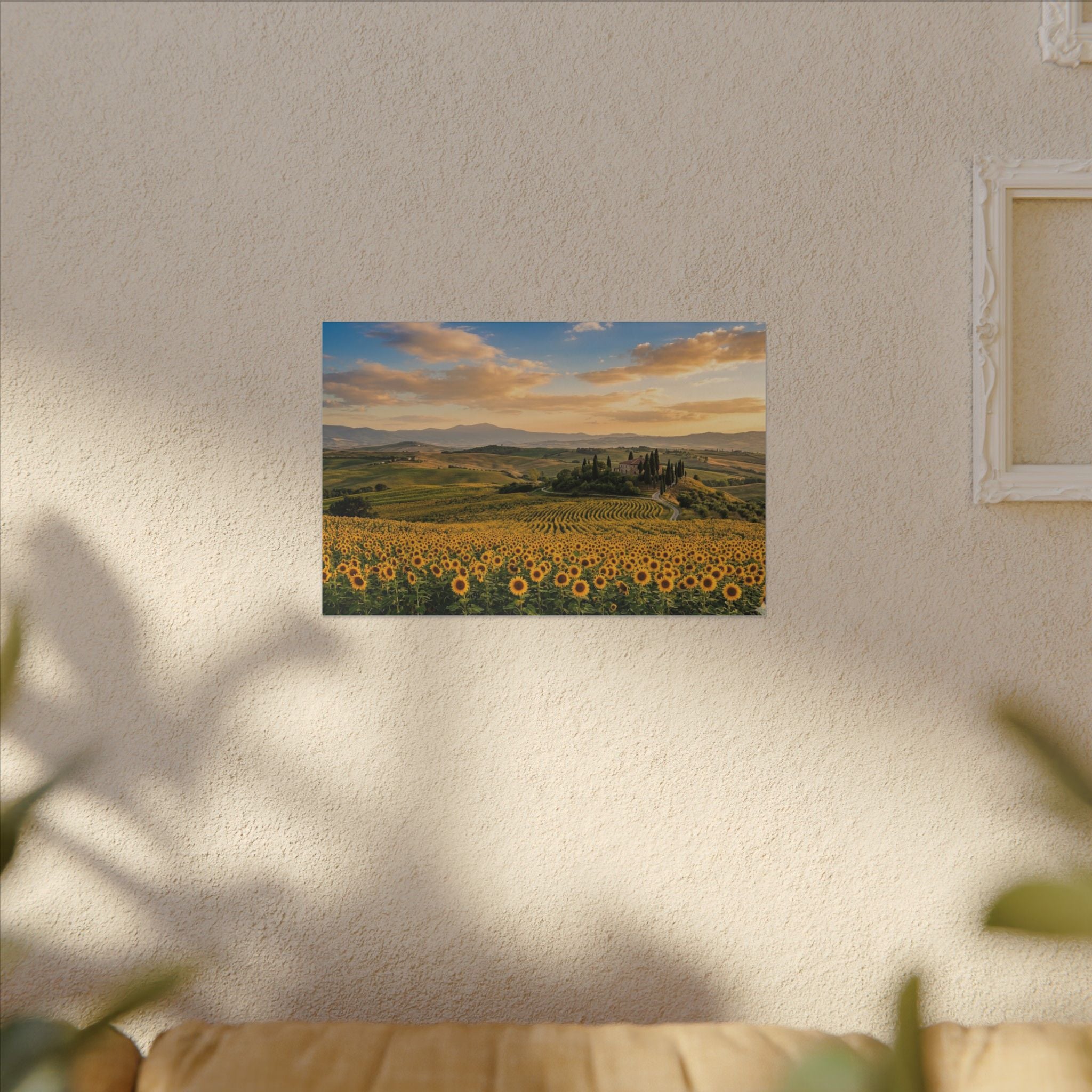 Tuscan Sunflower Canvas Wall Art - Italy Summer Print, Golden Field, Mediterranean Decor, Stretched Canvas
