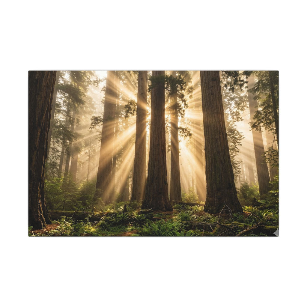 Sequoia Forest Canvas Wall Art - Giant Tree Print, Sunbeam Nature, Forest Decor, Stretched Canvas