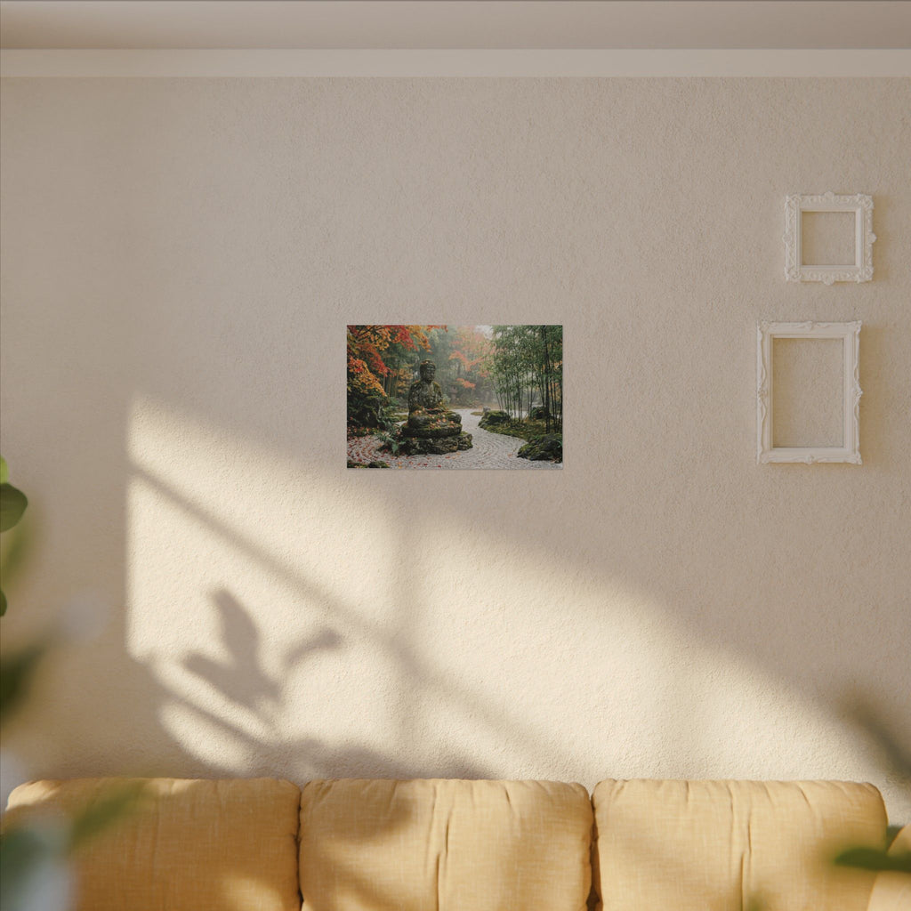 Zen Buddha Garden Canvas Wall Art - Stone Statue Print, Japanese Garden, Meditation Decor, Stretched Canvas