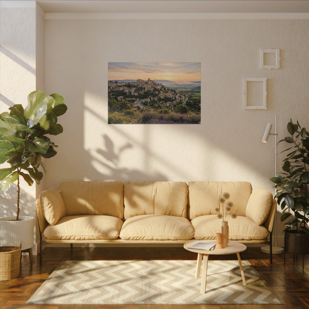 Provence Village Canvas Wall Art - French Countryside Print, Hilltop Town, European Decor, Stretched Canvas