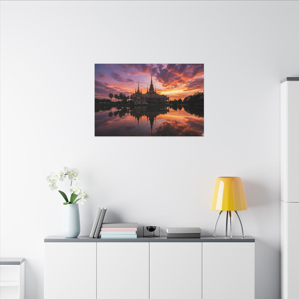 Thai Temple Canvas Wall Art - Bangkok Wat Sunset Print, Southeast Asia Decor, Stretched Canvas