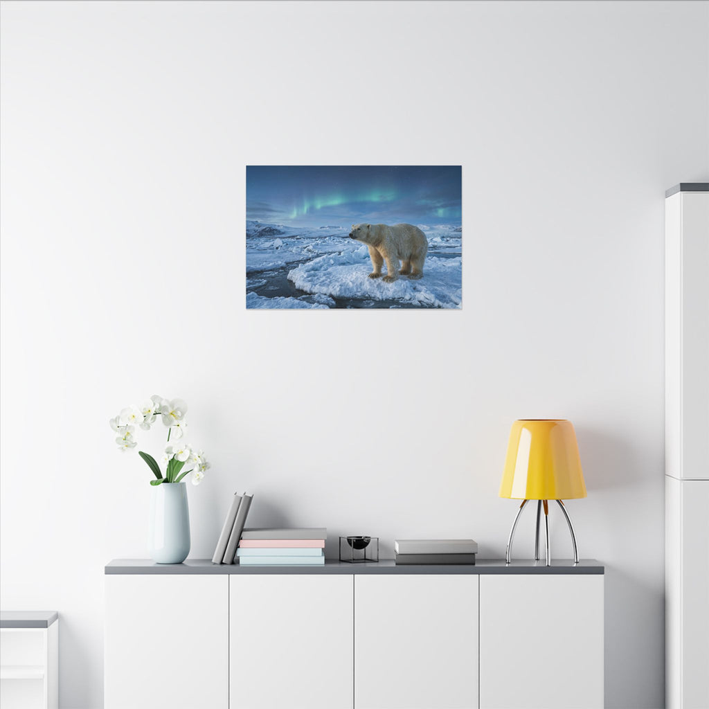 Polar Bear Canvas Wall Art - Arctic Wildlife Print, Snow Landscape, Nature Photography, Stretched Canvas