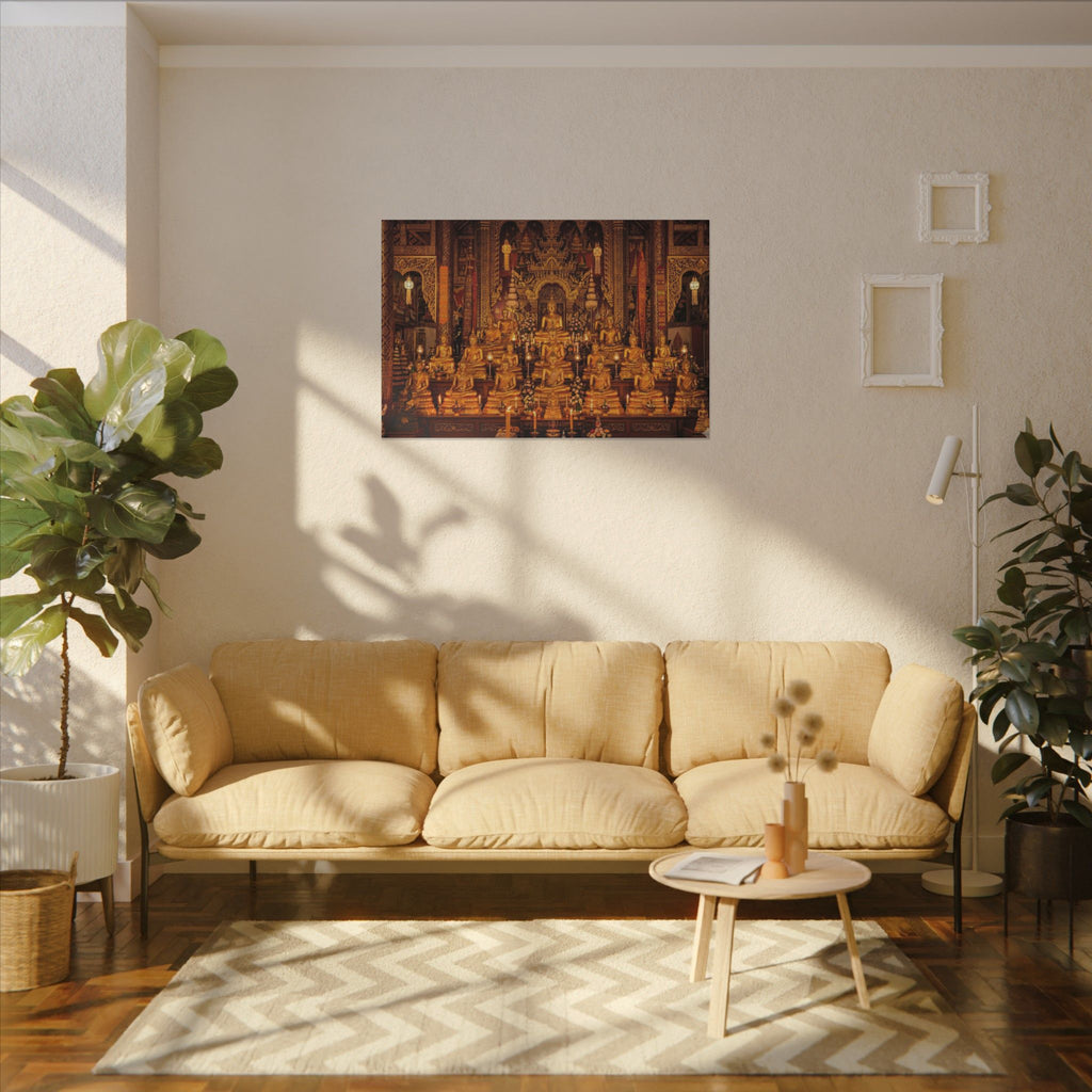 Thai Buddha Temple Canvas Wall Art - Golden Shrine Print, Bangkok Art, Southeast Asia Decor, Stretched Canvas