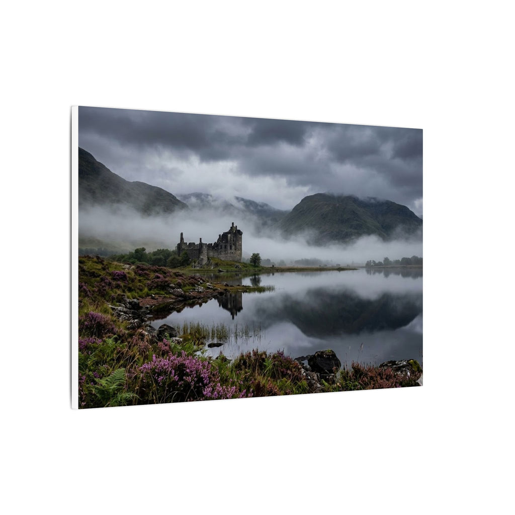 Scottish Castle Canvas Wall Art - Misty Highland Print, Medieval Ruins, Celtic Decor, Stretched Canvas