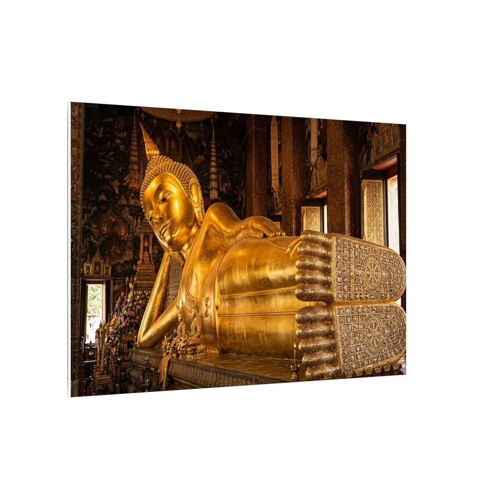 Reclining Buddha Canvas Wall Art - Golden Statue Print, Thai Temple, Sacred Art, Stretched Canvas