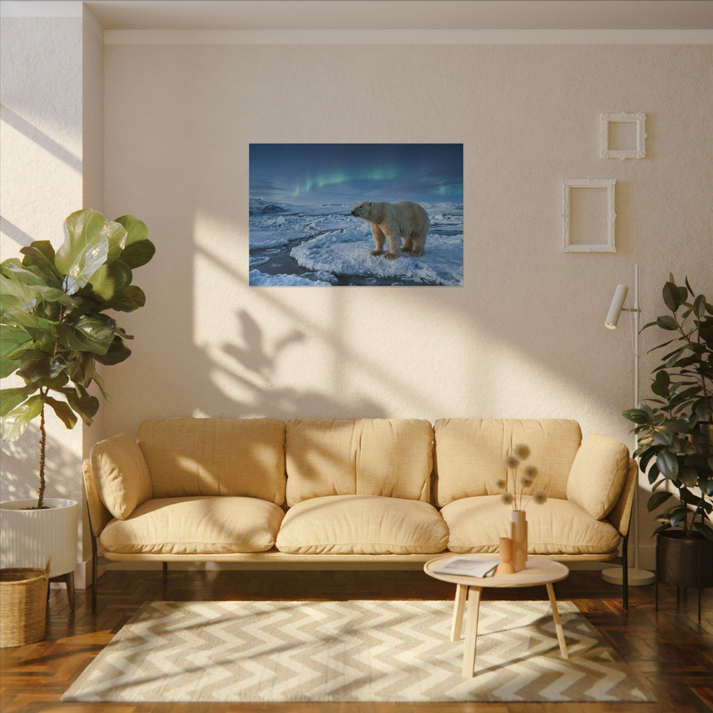 Polar Bear Canvas Wall Art - Arctic Wildlife Print, Snow Landscape, Nature Photography, Stretched Canvas