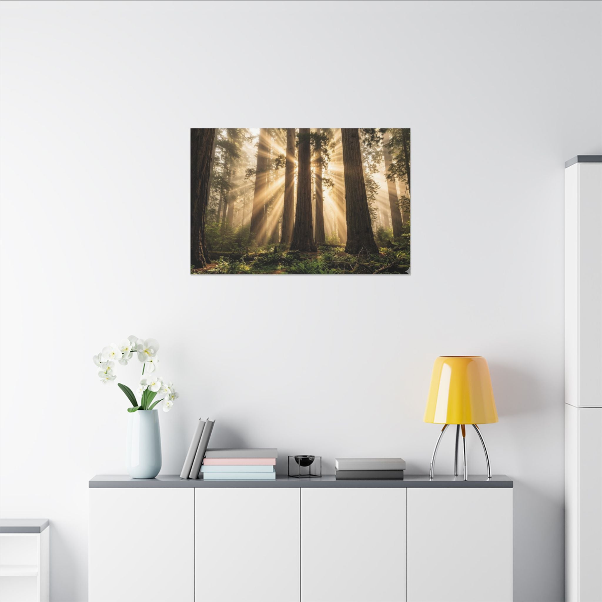 Sequoia Forest Canvas Wall Art - Giant Tree Print, Sunbeam Nature, Forest Decor, Stretched Canvas
