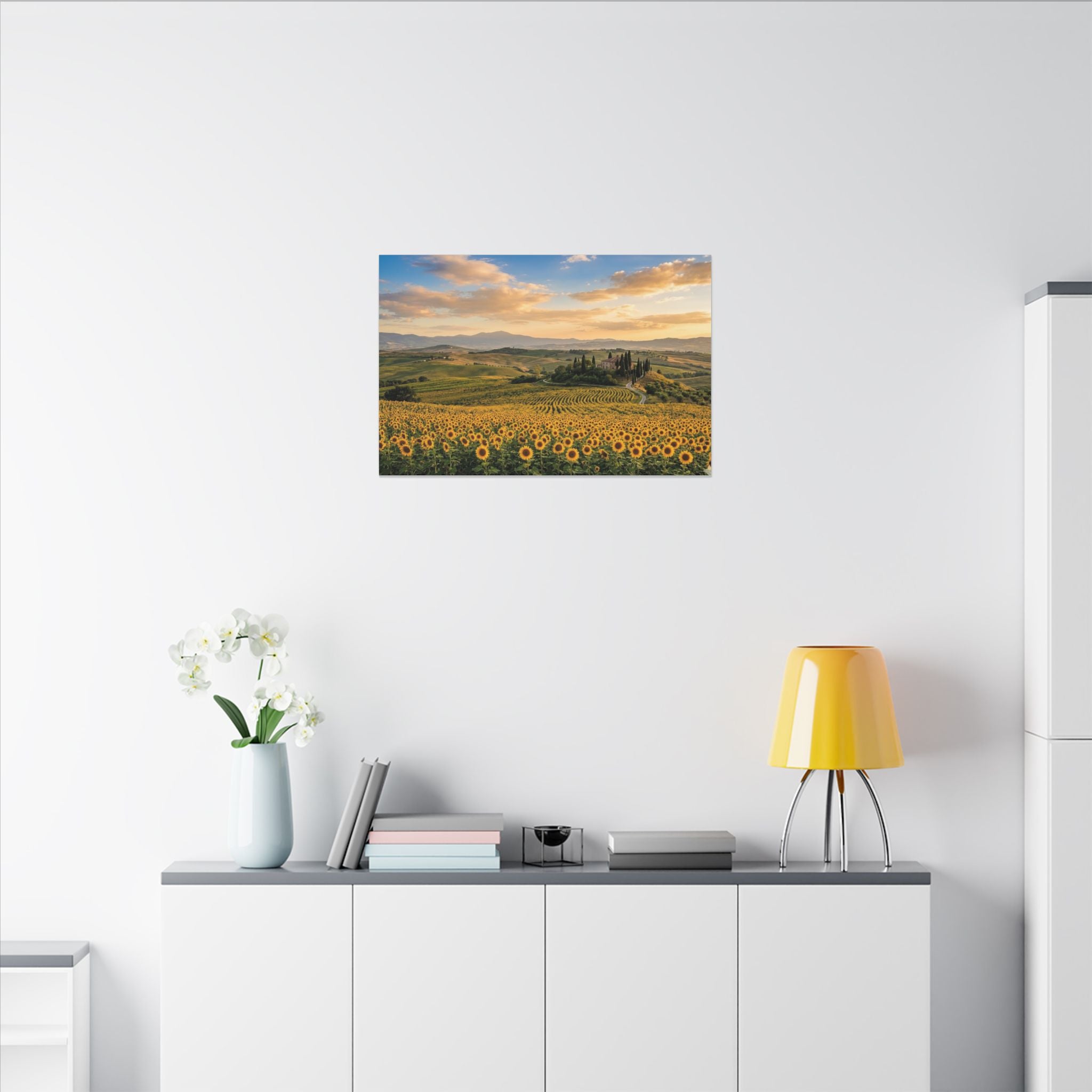 Tuscan Sunflower Canvas Wall Art - Italy Summer Print, Golden Field, Mediterranean Decor, Stretched Canvas