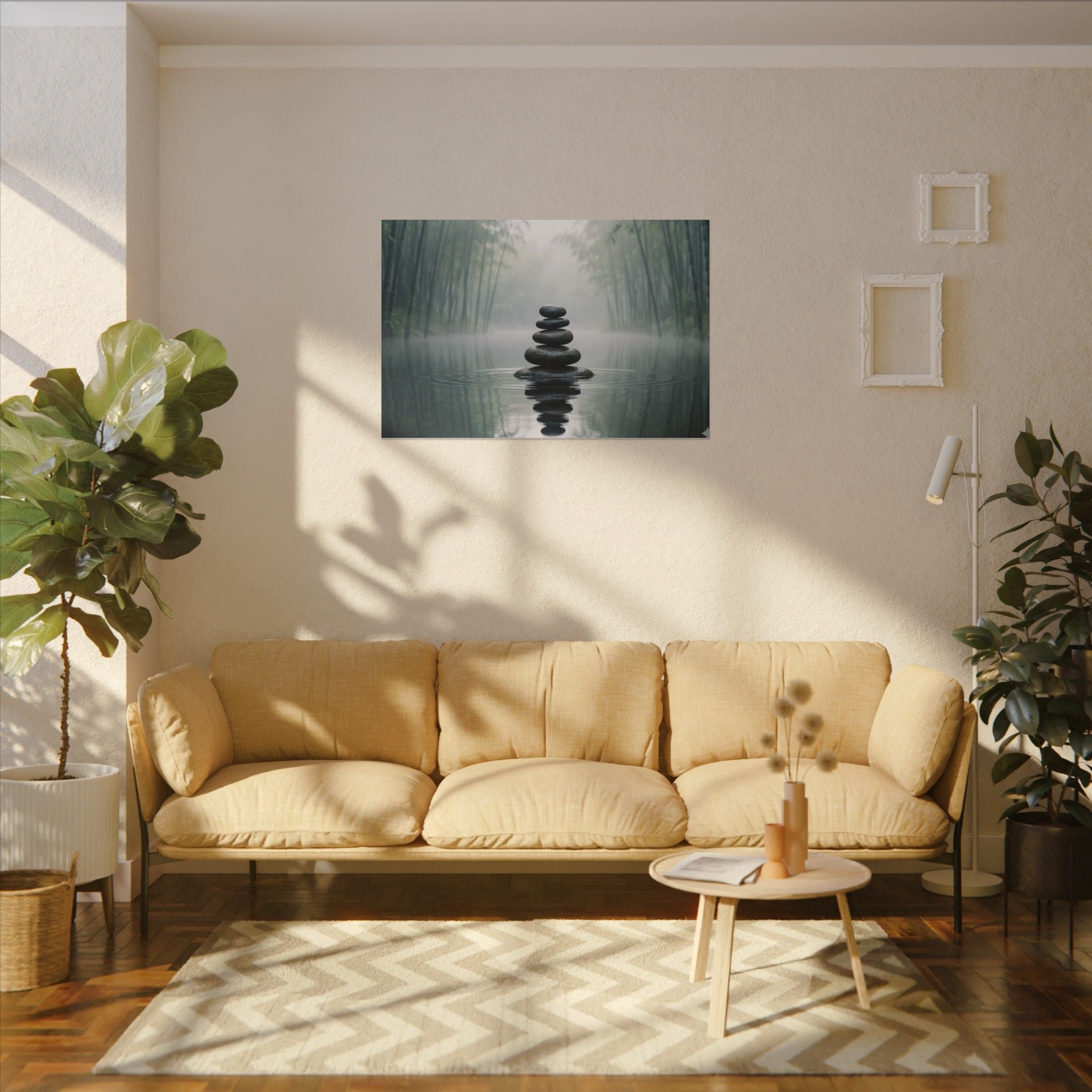 Zen Stones Canvas Wall Art - Meditation Print, Calm Water, Mindfulness Decor, Stretched Canvas