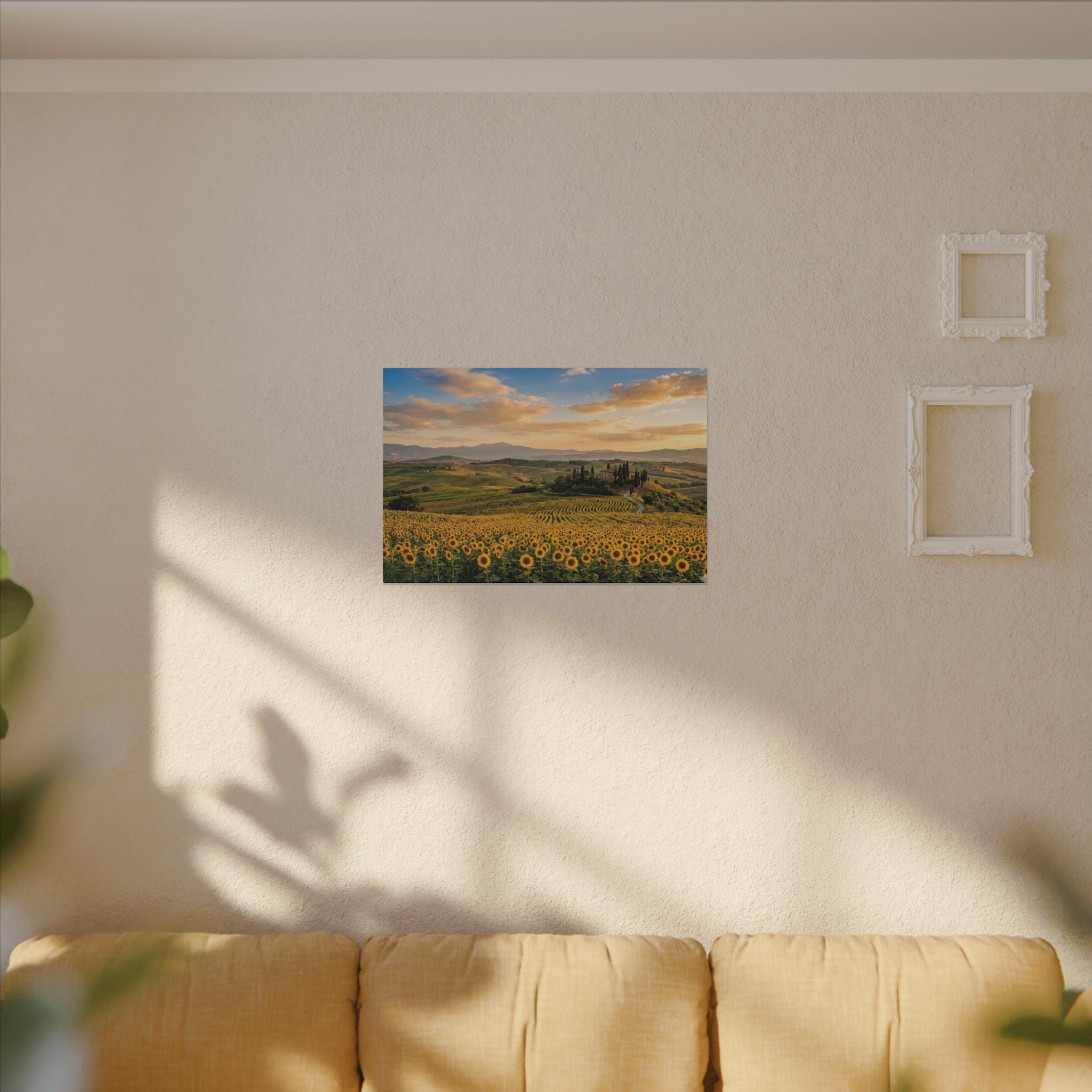 Tuscan Sunflower Canvas Wall Art - Italy Summer Print, Golden Field, Mediterranean Decor, Stretched Canvas