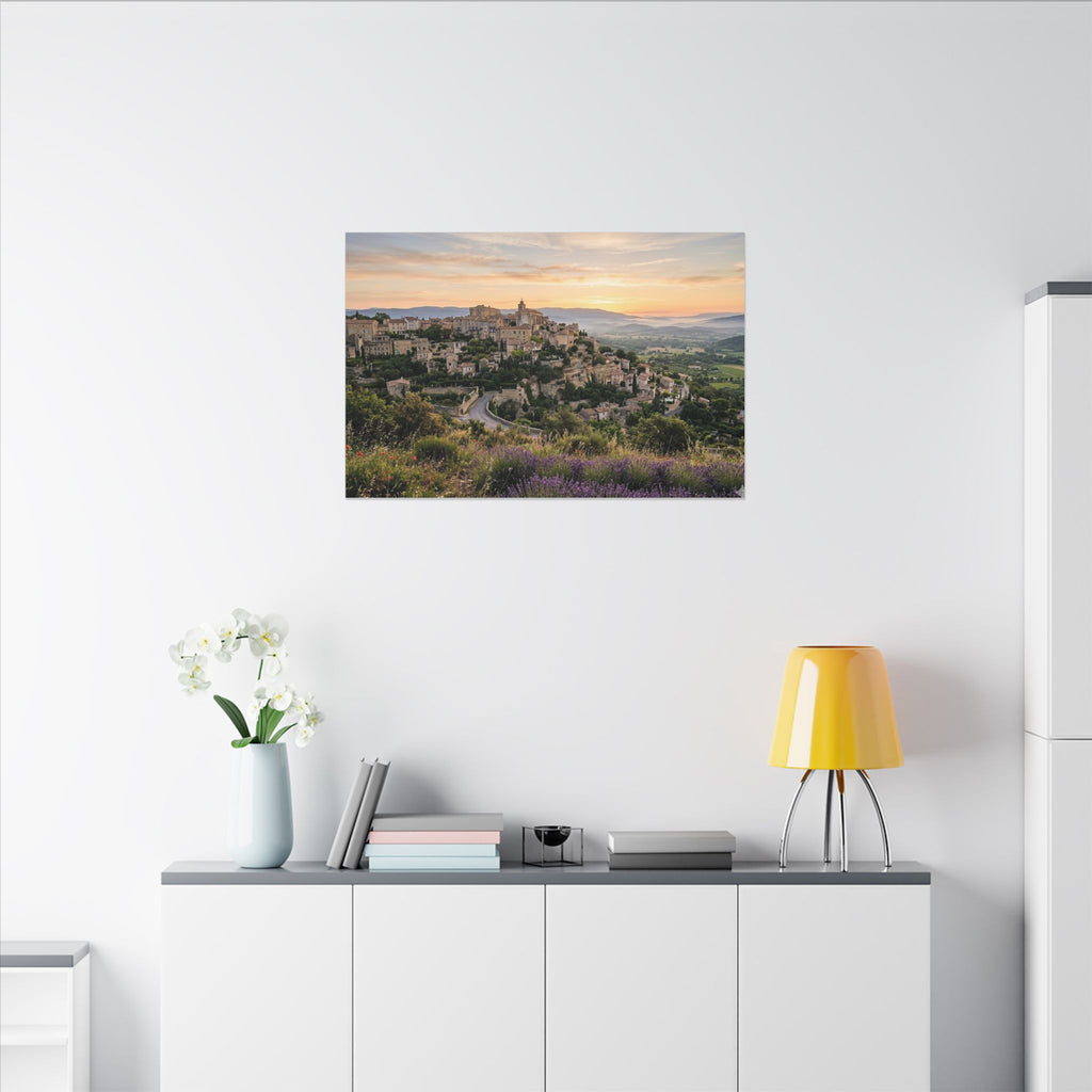 Provence Village Canvas Wall Art - French Countryside Print, Hilltop Town, European Decor, Stretched Canvas